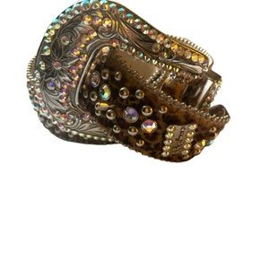 B.B. Simon Belt Aurora Borealis Crystal Leopard Print Belt Vintage Size L
